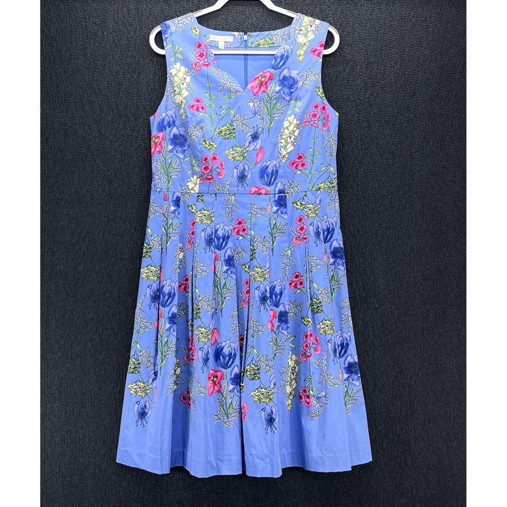 RSVP by Talbots Blue Floral Fit and Flare Dress Sleeveless Pockets Size 12